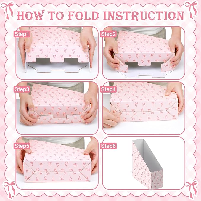 AmazingSpark Pink Bow Magazine File Holder Decorative Set of 4