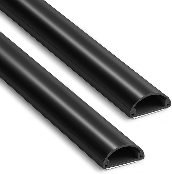 ZhiYo 85in Cord Covers for 1-2 Wires on Wall, D-Shaped 1" W x 0.4" H, Black | Curved Design, Low-Profile Cord Hider, Self-Adhesive Cable Management Raceway for Wall-Mounted TV Wires, 6 Pack (14.2" Each)