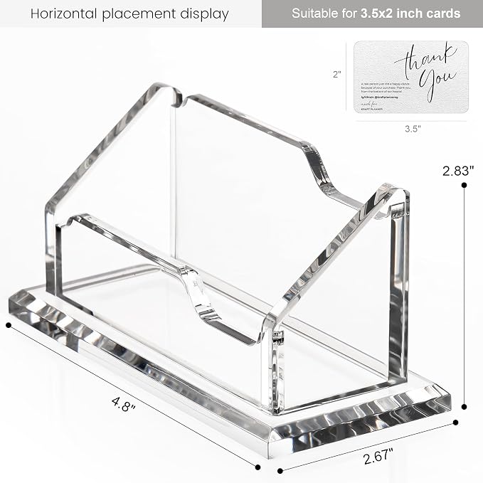HeZone Acrylic Card Holder Clear Horizontal Business Card Organizer Stand for Desk 1 Slots Business Cards Stand for Women and Men,Desk Accessories for Office, Tabletop (2pack)