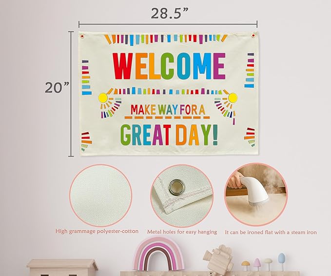 Welcome Party Banner Decor Accessories-Rectangular Canvas Banner Poster Wall Sign-Entryway Outdoor Garden Front Door Flag-Birthday Anniversary Wedding Christmas Gift-Welcome Make Way