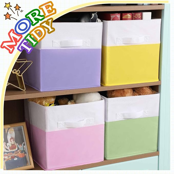 Yinder 6 Pcs Cube Storage Bin 10.5''x10.5''x11'' Storage Bins for Playroom Decor Colorful Bins for Kids Foldable Baskets for Nursery Organizer Boxes Fabric Boxes(Macaron Colors)