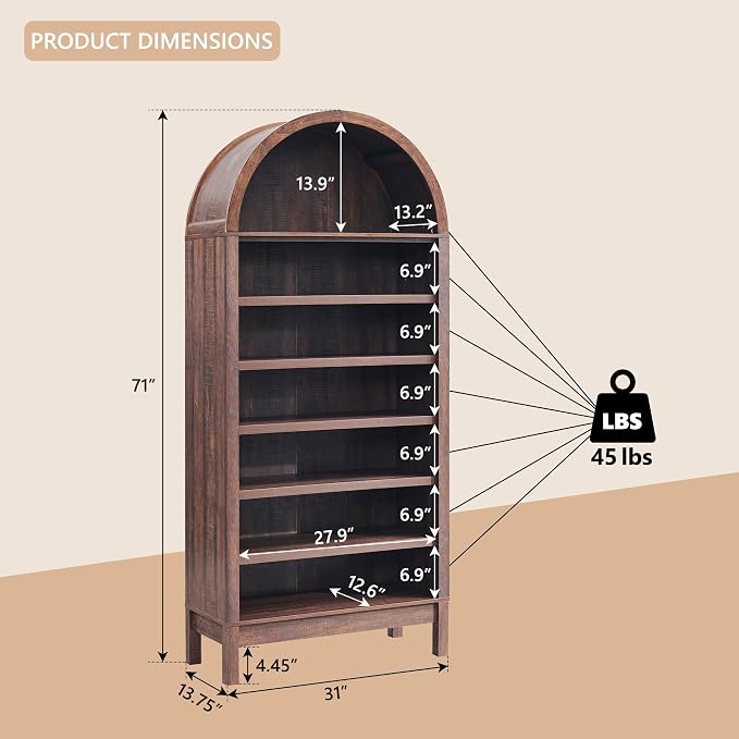 IFGET 71" Tall Arched Shoe Storage Cabinet, 7 Tiers 28 Pairs Wooden Shoe Rack with 3 Adjustable Shelves, Freestanding Shoe Closet Shelf Organizer for Entryway, Hallway, Living Room-Brown