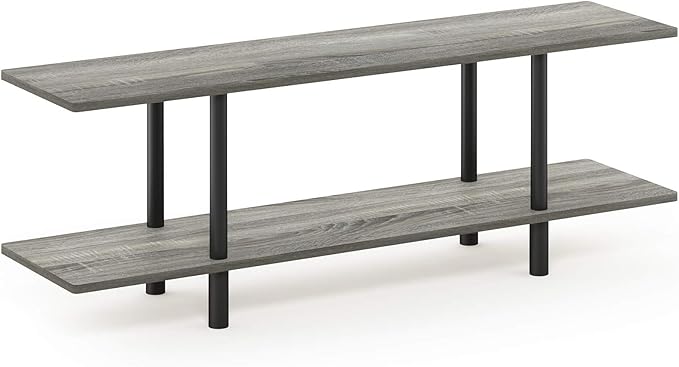 Furinno Turn-N-Tube 2-Tier Multipurpose Wide Shelf, French Oak Grey/Black