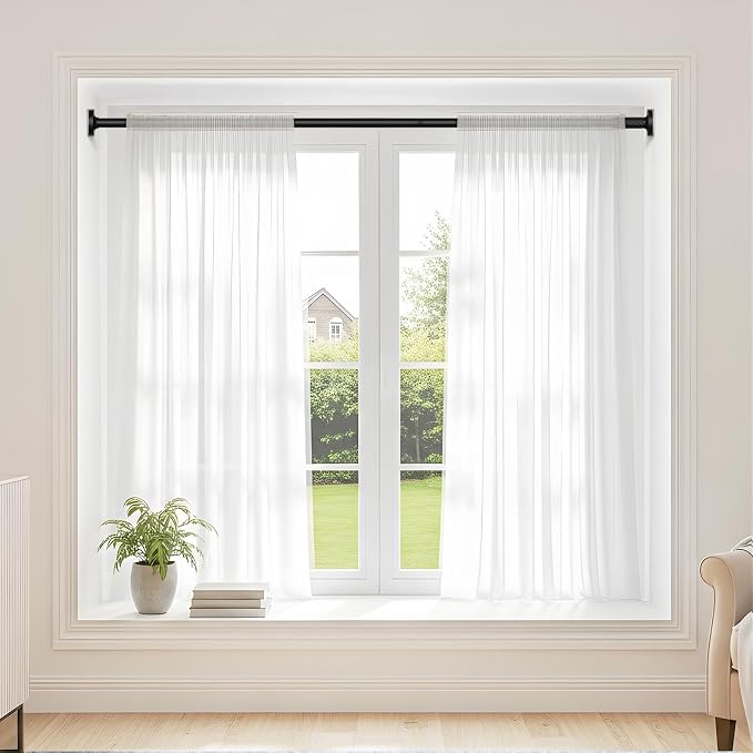 Tension Curtain Rod 32-76Inch Adjustable Shower Rod Black Tension Rod Spring Curtain Rods no Drilling for Bathroom,Windows,Closets,Doorway