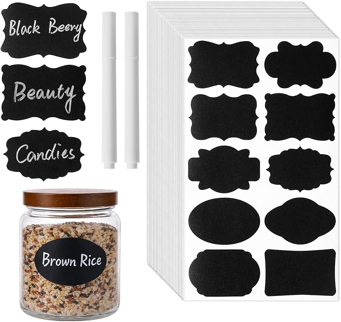 Homrelaxy 360Pcs Chalkboard Labels – 3x2 Inch Reusable Blackboard Stickers with 2 White Erasable Chalk Markers, 10 Assorted Shapes, for Mason Jars, Food Containers, and Pantry Storage