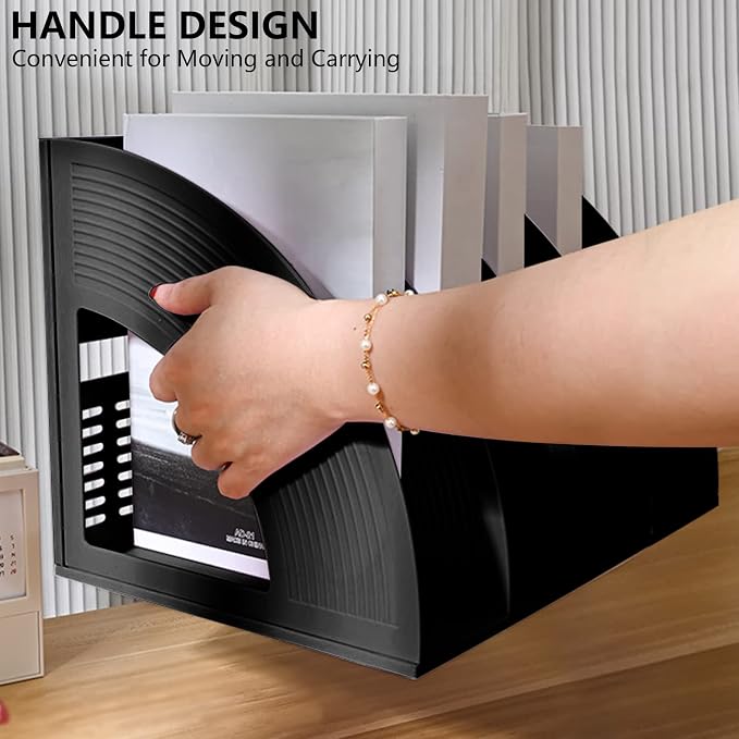 A4 File Holder Magazine Folder Desk Organizer 4 Compartment Standing Desktop Thicken Plastic Paper Notebook Magazine Bookstore Document Divider Storage Rack for Office School Supplier