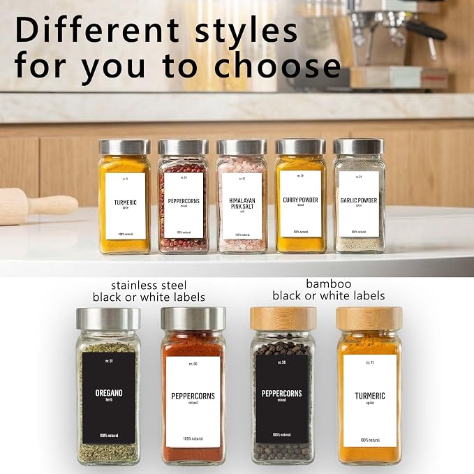 Deco haus Empty Glass Spice Jars with White Label 24x4oz [LABELS incl] Spice Containers with Labels, Shaker Lids & Funnel - Empty Herb Seasoning Containers, Small Seasoning Bottles for Herb
