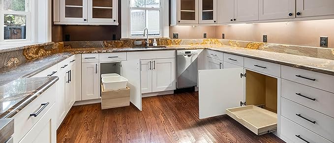 Couver Pull Out Drawers For Cabinets, 22.5"W x 21.25"D X 4"H Soft Close Slide Out Wood Shelves Storage Organizer for Kitchen, Finished, Heavy-Duty, Bottom Assembly