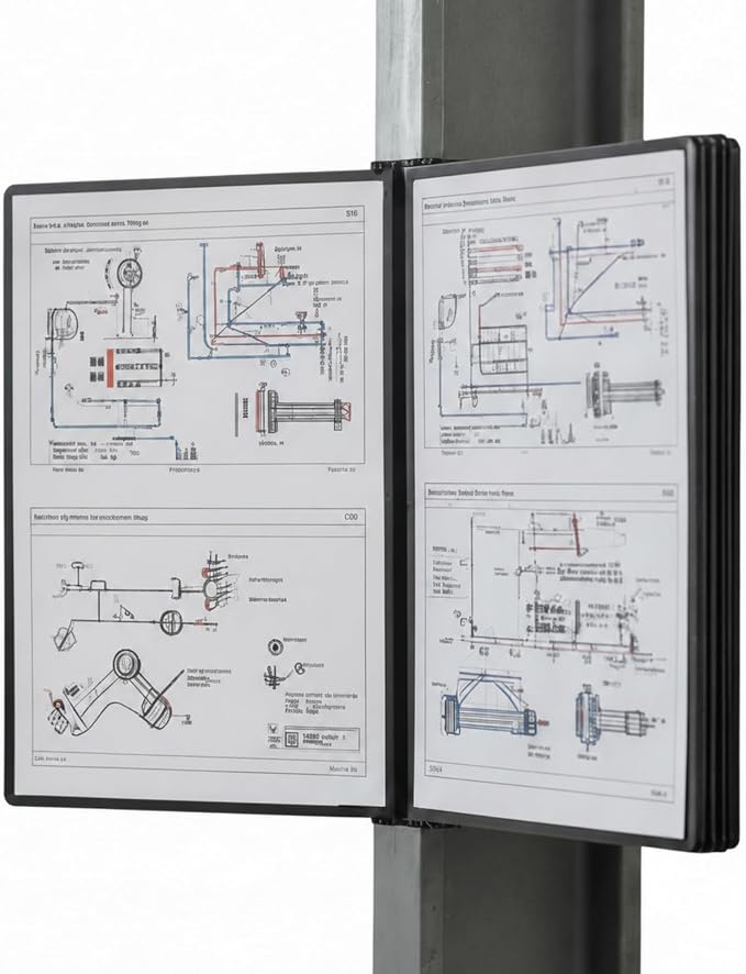 Tarifold Wall Mount Reference Organizer Display System, 10 Double-Sided Pockets, 20 Sheet Capacity, Durable Metal Base, Expandable, Easy-Load Polypropylene Pockets, Black