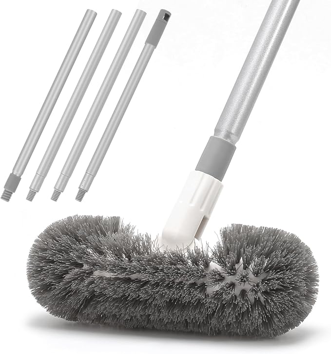 Hoklnuse Deck Brush with 51" Long Handle 360° Cylindrical Scrub Cleaner Tool for Cleaning Boat Pool Bathroom Ground 120° Swivel Floor Scrubber for Tile Grout Patio Tub Spa Adjustable Pole