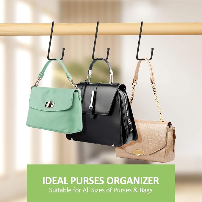 15 Pack Purse Hanger for Closet, Super Sturdy Purse Hooks, Hanging Backpack Bag Holder, Closet Organizers and Storage, Black