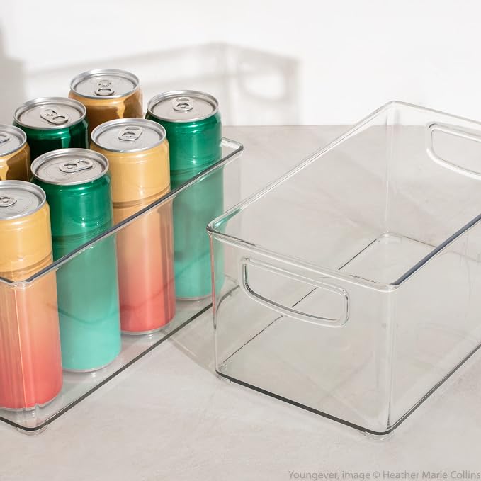 Youngever 2 Pack Stackable Plastic Storage Organizer Container Bin, Stackable Storage Bins with Handler for Refrigerator, Pantry (10" x 6" x 5")