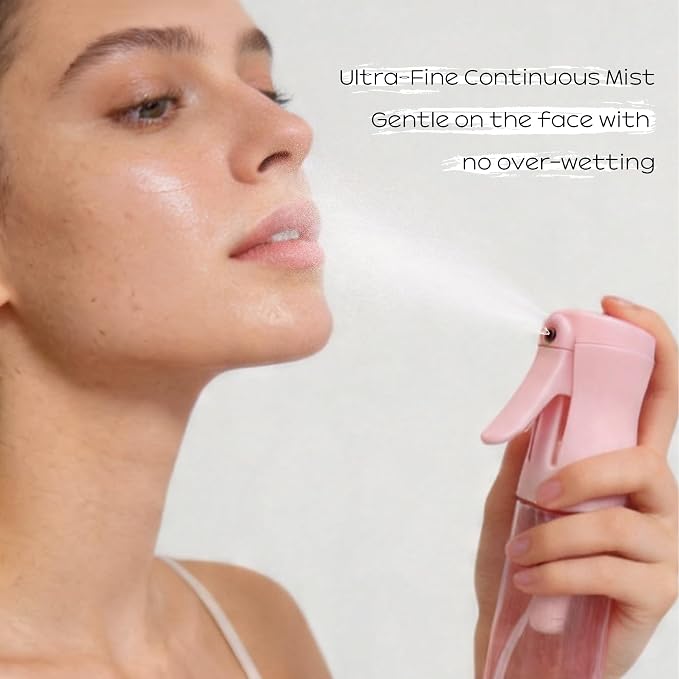 Spray Bottle for Hair, 2 Pack 95ml Small Continuous Water Mist Spray Bottle, Ultra Fine Mist for Face, Hairstyling, Salon, Cleaning, Toners, Hydration & Makeup, Travel Size Leak-Proof Bottles Pink