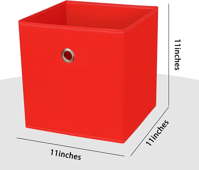 Foldable Storage Cubes Bins ,11 Inch Cloth Storage Cube Fabric Storage Box Cubes Organizer Baskets with Handles for Home Organizer Set of 6 (Red)