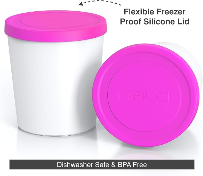 BALCI - Premium Ice Cream Containers (2 Pack - 1 Quart Each) Perfect Freezer Storage Tubs with Lids for Ice Cream, Sorbet and Gelato! - Pink