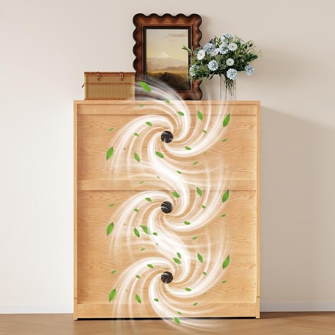 WoodsWhisper Solid Wood Shoe Cabinet for Entryway with 3 Flip Drawers, Narrow Shoe Organizer with Breathable Slatted Doors, Freestanding Hidden Shoe Rack for Hallway(Natural, 39" W)