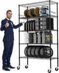 Storage Shelves 75"H Wire Shelving Unit with Wheels 1750LBS Heavy Duty Metal Shelves for Storage Adjustable 5-Tier Garage Storage Rack Kitchen Pantry Shelves Rolling Shelf on Casters, 14"D x36"W x75"H