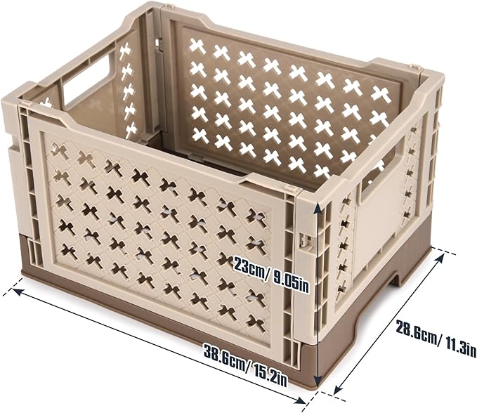 Domiella 2-Pack Foldable High-Strength PP Ventilated Baskets - 25L Collapsible Storage Bins for Kitchen, Camping, Office & Home, Wear Resist Indoor Outdoor Organizer, Large Brown