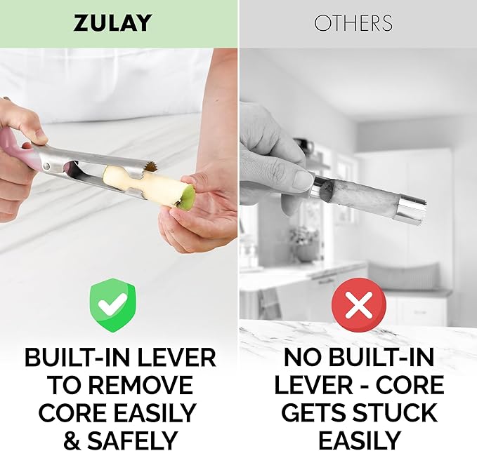 Zulay Kitchen Ultra Sharp Apple Corer Tool - Stainless Steel, Sharp & Serrated Blade Cores in Seconds - Easy to Use & Clean, Durable Apple Core Remover for Apples & Small Fruits - Pink