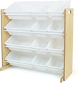 Humble Crew Toy Storage Organizer with 12 Removable Storage Bins for Kids Playroom, 4-Tier Toddler Toy Organization and Storage, Natural/White