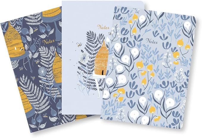 High Note Textured Garden Bee Composition Notebook Journal, 3 Pack, 5.75" x 8.25", 64 Wide Ruled Pages, Small Notebooks for School, Journaling, Writing, Planner, by Rae Ritchie