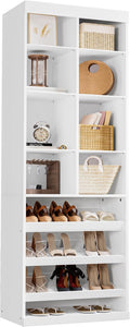IRONCK Tall Shoe Storage Cabinet with Adjustable Shelves and Cubbies, White | Narrow Shoe rack Storage Organizer for entryways, closets, bedrooms and small apartments