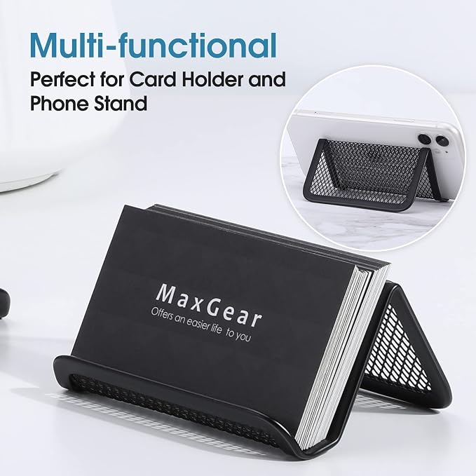 MaxGear Mesh Business Card Holder 6 Pack | Black Metal Mesh Business Card Stand for Desk, Holds up 50 Cards, Durable Mesh Display Organizer for Office Desk, Reception