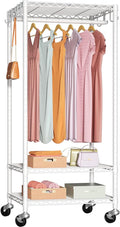 FUTASSI Rolling Clothes Rack, Clothing Racks for Hanging Clothes, White | P6 Mini Heavy Duty Garment Rack with Wheels, Freestanding Portable Closet Rack with Shelves, 23.6 In Wide, Max Load 360 LBS