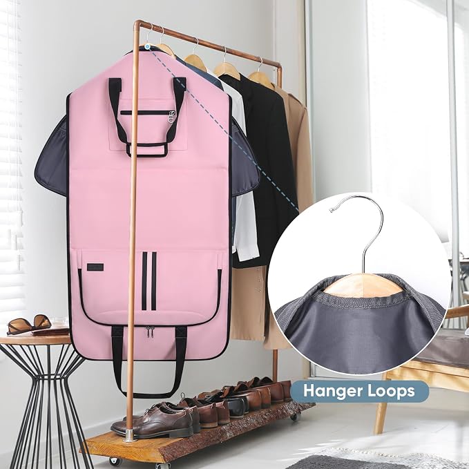 BALEINE Travel Garment Bag, Travel Suit Bag for Men, Water Resistant Carry on Garment Bag for Hanging Clothes, Garment Duffel Bag for Travel Business (Pink-Convertible)