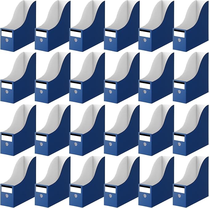 Thenshop 24 Pcs Cardboard Magazine File Holder Organizer, Desk File Organizer Box Foldable Book Bin Papers Storage Folder with Label for School Classroom Office Supplies(Classic,Navy Blue)