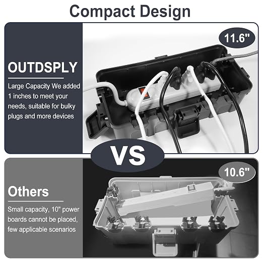 [2 Pack] Outdoor Electrical Box Waterproof, OUTDSPLY Medium Outdoor Electrical Box (11.6x5.2x4.1 inch) w/ 6 Cable Entry, Weatherproof Connection Box for Power Strip, Plug, Timer, Holiday Lights, Gray