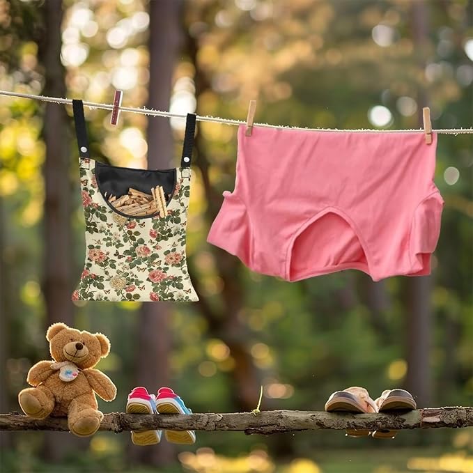 Art Flowers Clothespin Pouch Clothespin Bag with Hanging Hook Waterproof Clothes Pin Hanging Bag Space-Saving Clothespin Storage Organize Clothespin Bag for Clothesline Outdoor