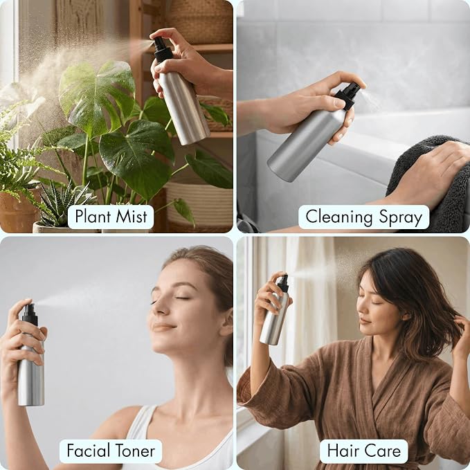 Youeon 9 Pack 8 Oz Aluminum Fine Mist Spray Bottles, Refillable & Leak-Proof Metal Empty Spray Bottle Set for Travel, Perfume, Toner, Essential Oils & Hair-Body Care