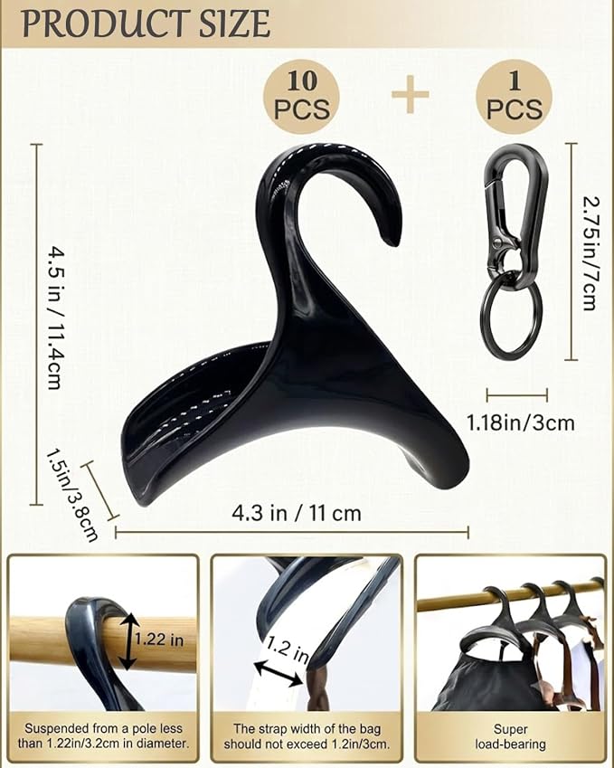 Purse Hanger Closet, Bag Hanger 11PCS Purse Holder for Closet Backpack Hanger Hook for Organizer Storage Purses Tote Bag Backpacks Handbags(Black)