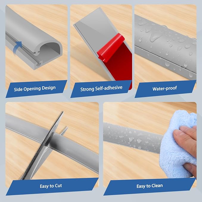 Silicone Cord Covers Wall Self-Adhesive Cord Covers for Wires on Wall Wire Hider Flexible Cable Hider with Side-Opening for Home Office TV Cable Management (0.31" W x 0.31" H x 240" L, Gray)
