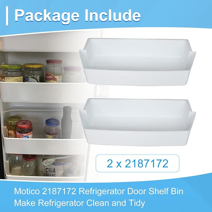2187172 Refrigerator Door Shelf Bin Compatible with Frigidaire Whirlpool Amana Estate Refrigerator Replacement Shelves AP6006028, 2187194, AP3853103, PS328468, PS986890, 3046299 (2 Pack)