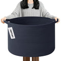 90L Extra Large Blanket Basket,Woven Rope Laundry Basket Hamper with Handles, Decorative Nursery Basket Storage Bin for Toys, Clothes Organizer, Living Room, Bedroom, Bathroom, Dark Blue