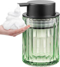 Foam Soap Dispenser, 8oz Green Glass Refillable with Black Pump, 1 Pack | Glass Foaming Soap Dispenser for Liquid Soap or Lotion, Vertical Ribbed Decor for Bathroom Vanity, Kitchen, Commercial Use
