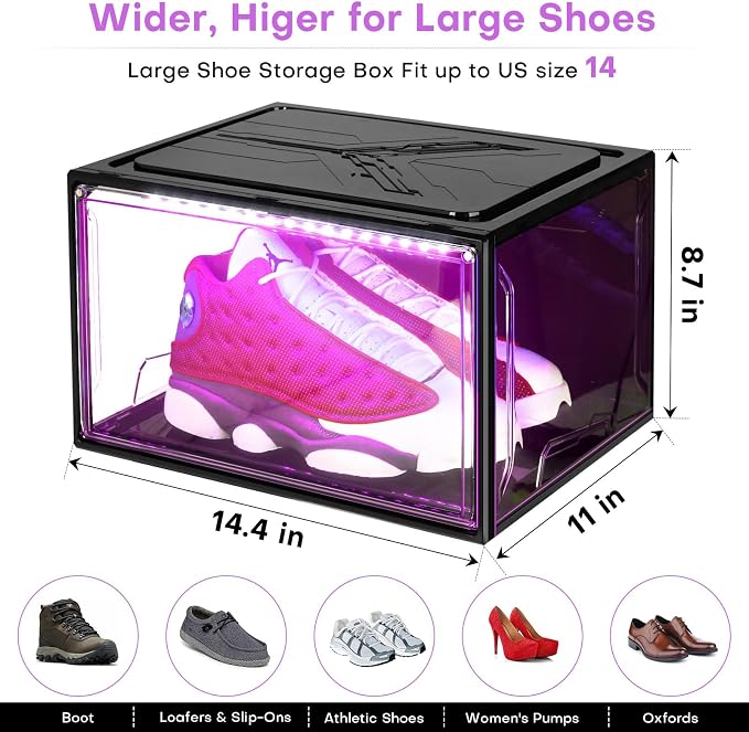 Oltraman LED Smart Shoe Boxes Display Case, Stackable Storage Organizers