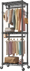 OLIXIS Rolling Clothes Rack, Heavy Duty Garment Rack, 23 IN, Metal Black | Adjustable Closet Organizer for Hanging Clothes, Portable Closet with 2 Side Hooks