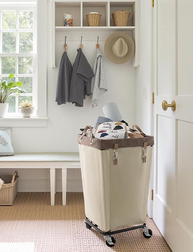StorageWorks Laundry Basket with Wheels for Clothes, 160L Tan Hamper Cart