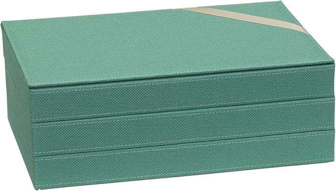 Household Essentials 3-Tier Jewelry Tray, Sturdy Chipboard With Polyester Linen Wrap, Polyester Felt Lining, Many Compartments for Easy Jewelry Access, Stackable, Stylish and Functional, Seafoam Green