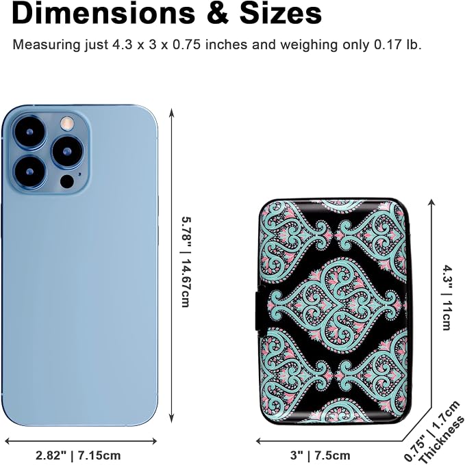 Credit Card Holder, Metal Card Wallet RFID Blocking Mini Slim Aluminum Business Hard Card Case for Women Men (Damask Paisley)