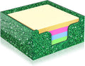 Rouidr Acrylic Sticky Note Holder, Self Stick Note Pad Holder, Bright Green | 3.94 x 3.94 Inch Glitter Memo Pad Dispenser Organizer for School Office Home Desk Supplies