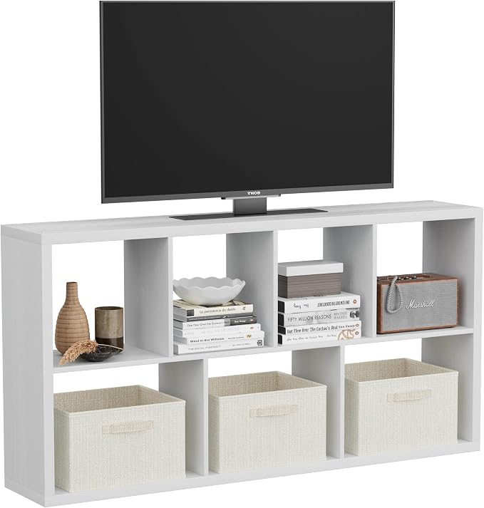 7 Cube Storage Organizer, Cube Shelf with Heavy-Duty Thick Boards, 25.12" L x 9.37" W x 48.74" H, Smooth Easy-Clean Panels, Simple Assembly, for Living Room Bedroom Office, White