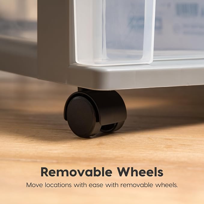 IRIS USA Plastic Drawer Storage Organizer Rolling Cart, with Wheels Casters, 3-Drawers, for Art Craft Supplies Bathroom Dorm Bedroom Laundry Room, Wide, Gray