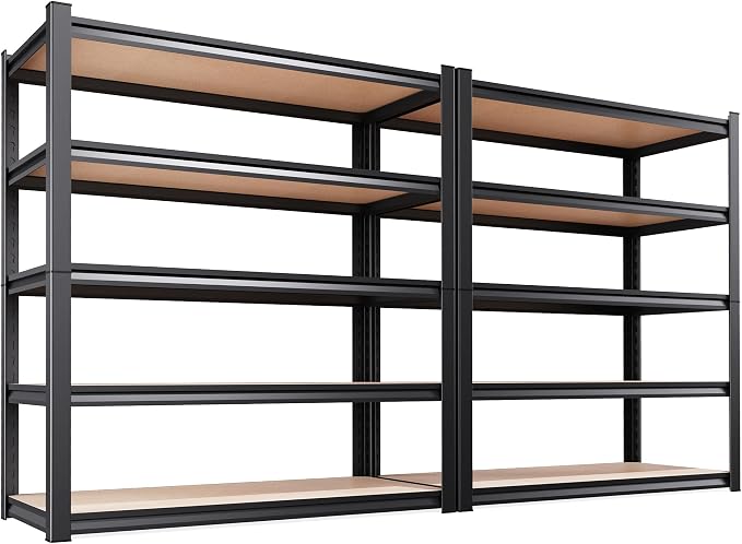Set of 2 46" W Garage Shelving-2050 lbs 5 Tier Storage Shelves,Adjustable Heavy Duty Metal Shelving Unit and Storage Large Rack,Utility Steel Shelf for Warehouse Industrial Pantry 71"x46"x18"
