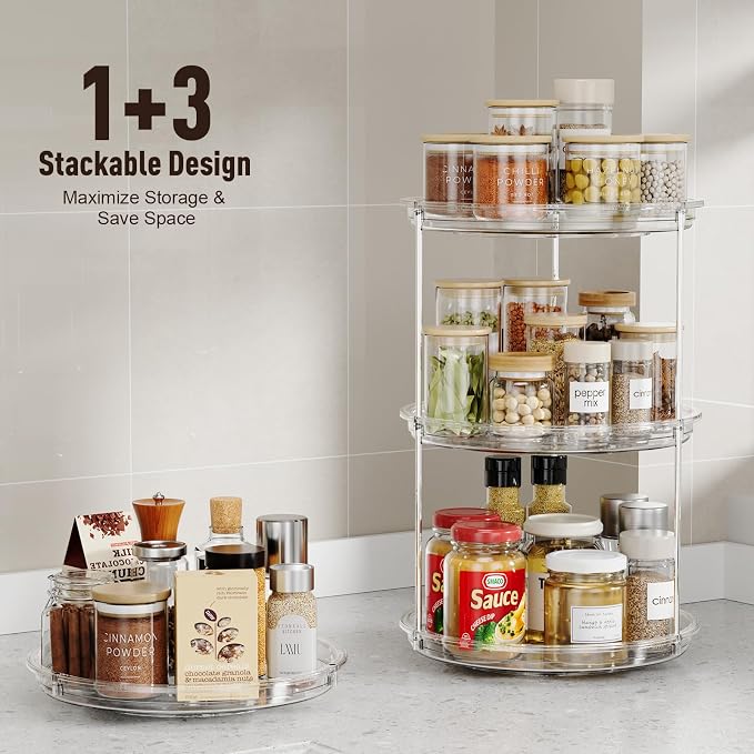 360° Rotating Makeup Organizer 2 Pack 2 Tier 9" Clear Lazy Susan Turntable Skincare Perfume Organizer Bathroom Countertop Vanity Tray Space-Saving Cosmetic Storage for Dresser