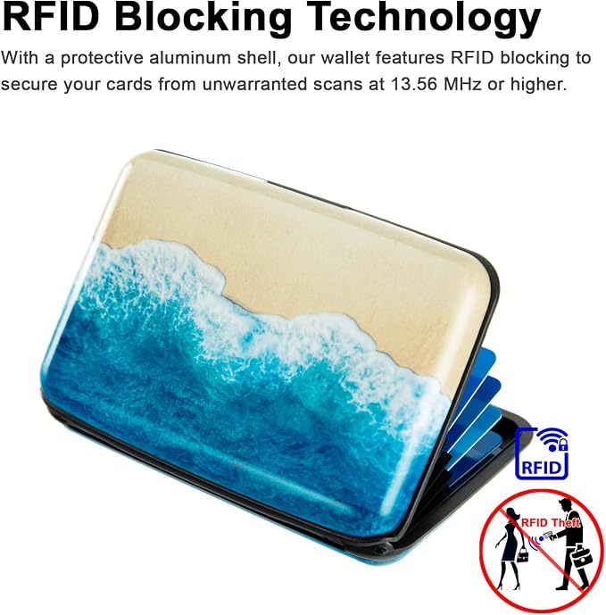 Credit Card Holder, Metal Card Wallet RFID Blocking Mini Slim Aluminum Business Hard Card Case for Women Men (Beach)