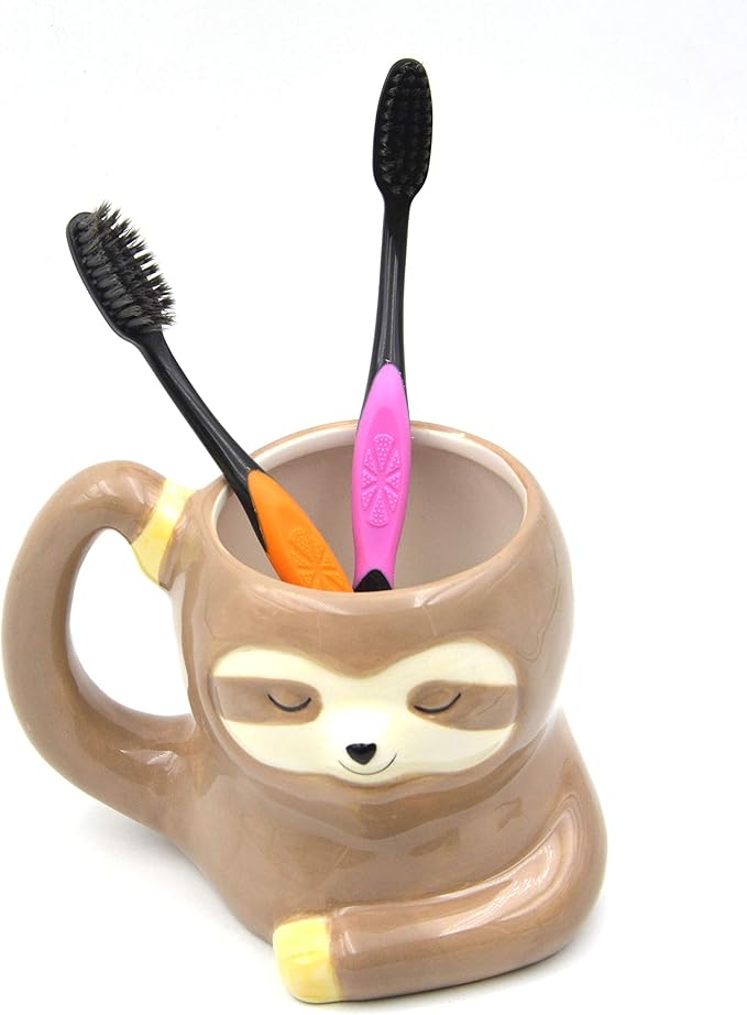 3.9 Inch Ceramic Sloth Shaped Cup Pen Holder Pencil Holder/Sloth Toothbrush Holder Cup Brush Holder Cute Desk Accessories Multipurpose Pot Sloth Gifts Ideal Gifts for Women, Mom or Birthdays
